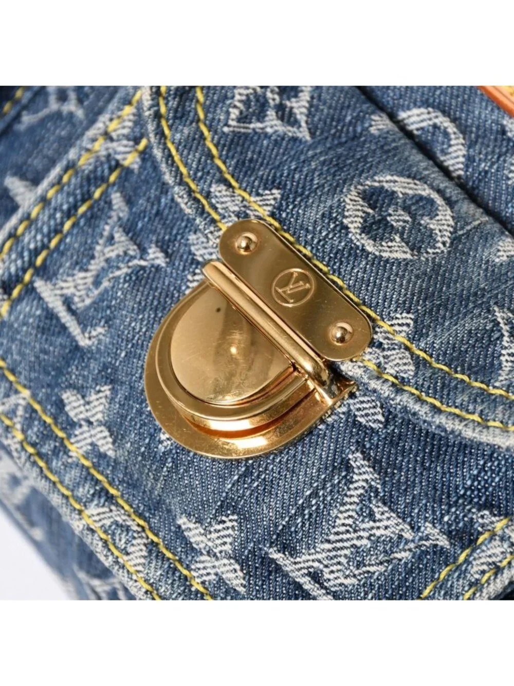 Louis Vuitton Neo Speedy Handbag Monogram Denim Indigo Blue Gold